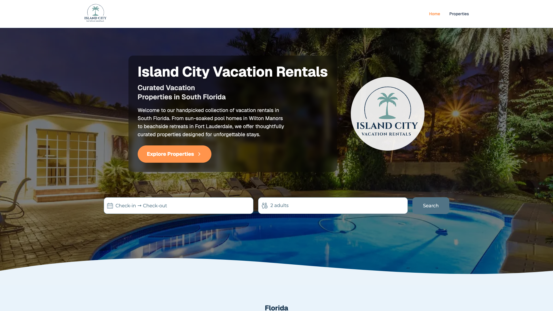 Island City Vacation Rentals website screenshot