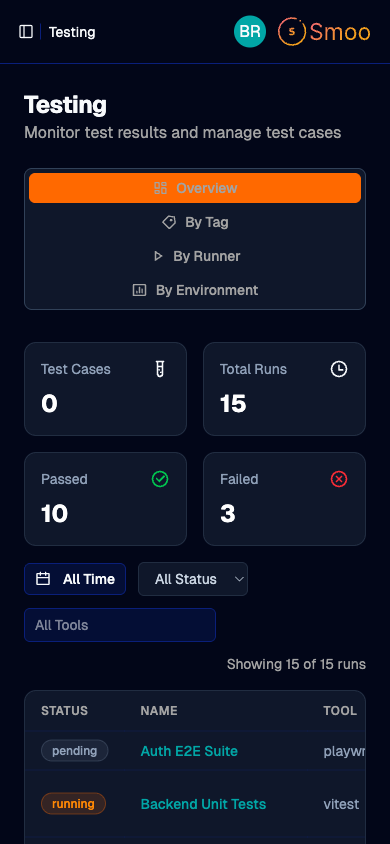 Test Runner Dashboard - Mobile